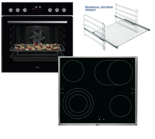 AEG - Einbau-Herdset mit Kochfeld - OA5PE42AB + HE604073XB